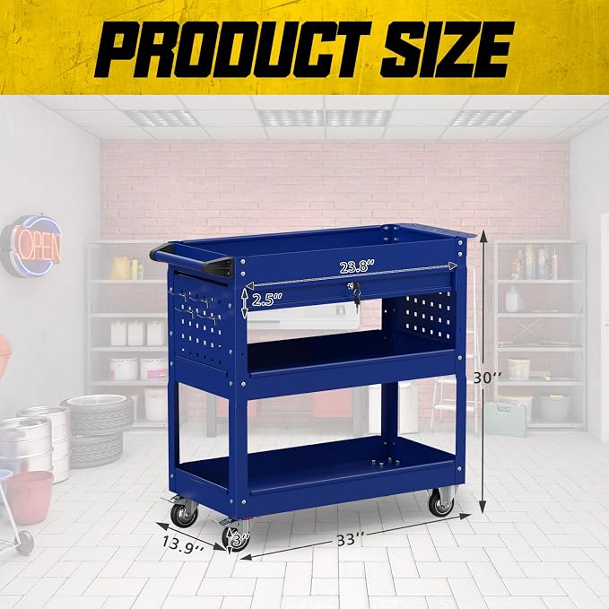 3 Tier Rolling Tool Cart with Drawers, 450 LBS Capacity Tool Cart on Wheels - Image 6