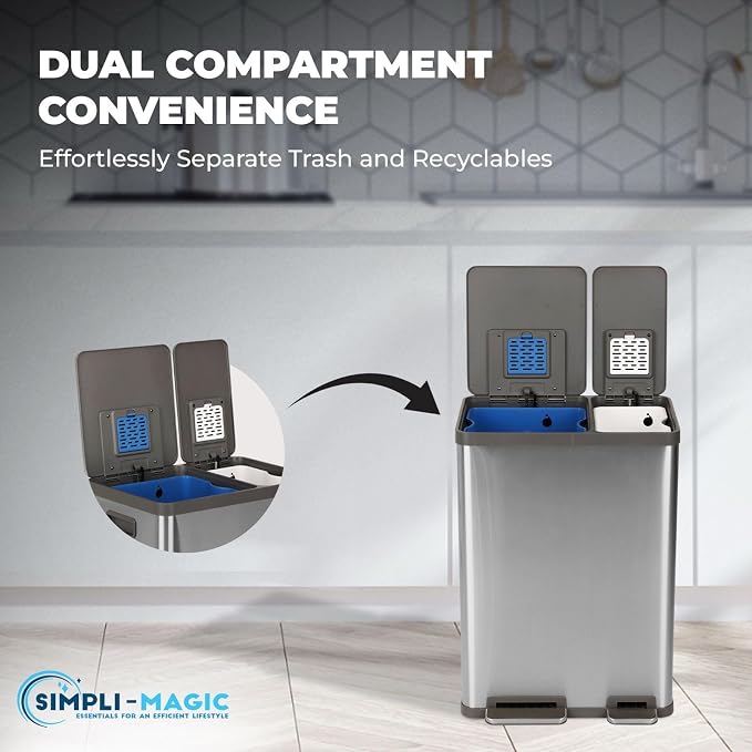 Simpli-Magic 16 Gallon Dual Compartment Step Trash Can – Kitchen Garbage Can - Image 4