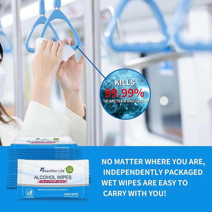 All - Purpose Travel Wipes, 55 Individually Wrapped 75% Alcohol Antibacterial - Image 7