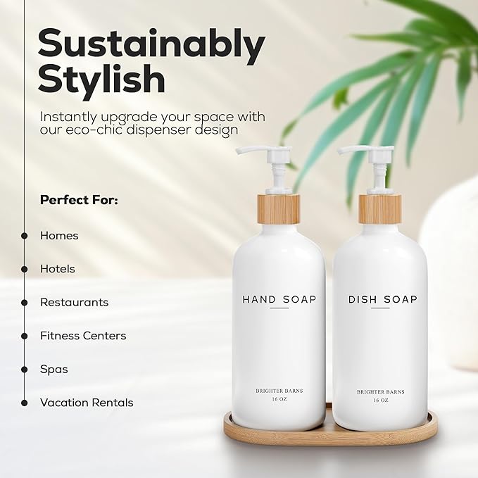 White Glass Hand and Dish Soap Dispenser Set by Brighter Barns - Image 2