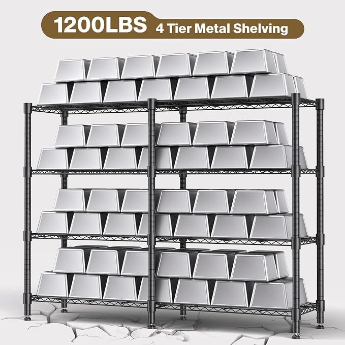 Himimi 4-Tier Heavy Duty Metal Storage Rack, 1200LBS Adjustable Wire Shelving - Image 6