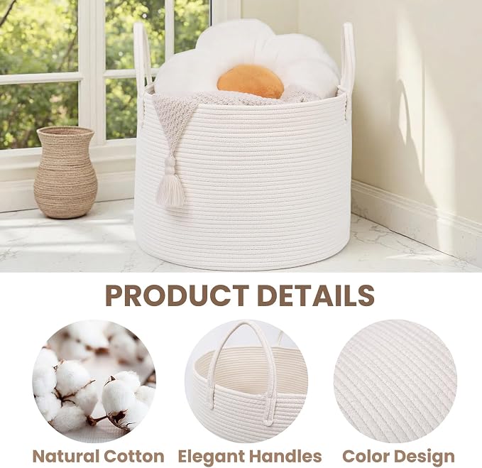 Woven Blanket Basket, 65L Large Rope Storage Bin - Image 3