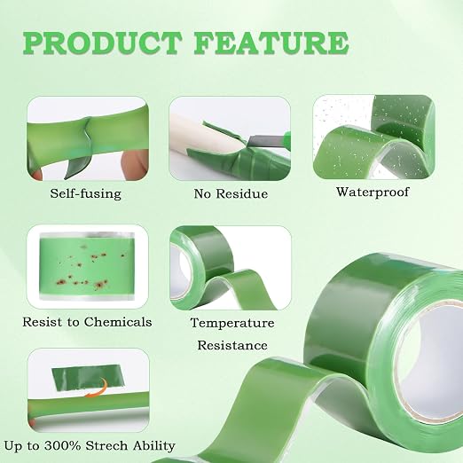 Self Fusing Silicone Tape 1 in x 5' Green Waterproof Rubber Leak Proof Sealing - Image 3