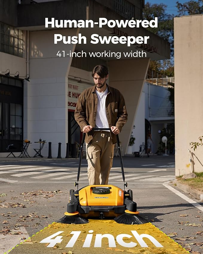 41" Industrial Walk-Behind Hand Push Floor Sweeper | Commercial 55L Large - Image 4