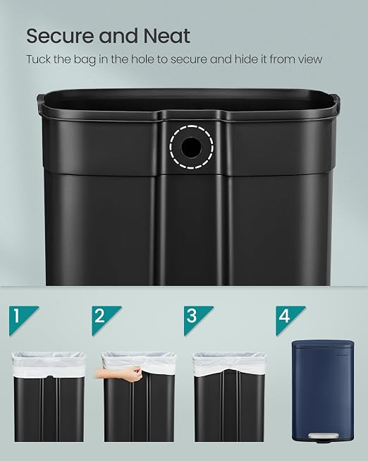 SONGMICS 13 Gallon Trash Can, Stainless Steel Kitchen Garbage Can, Recycling or - Image 7