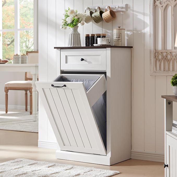 Tilt Out Laundry Hamper Cabinet, 10 Gallon Farmhouse Trash Can Cabinet - Image 6