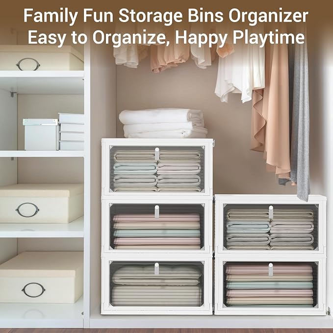 Storage Bins with Lids, 4 Tier Stackable Storage Bins with Drawers, 4 Pack - Image 2