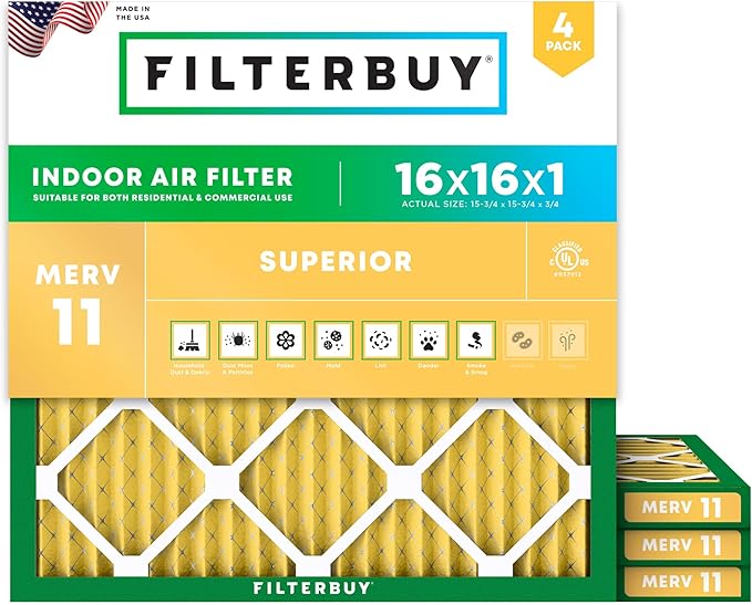 Filterbuy 16x16x1 Air Filter MERV 11 Allergen Defense Replacement, by Filterbuy