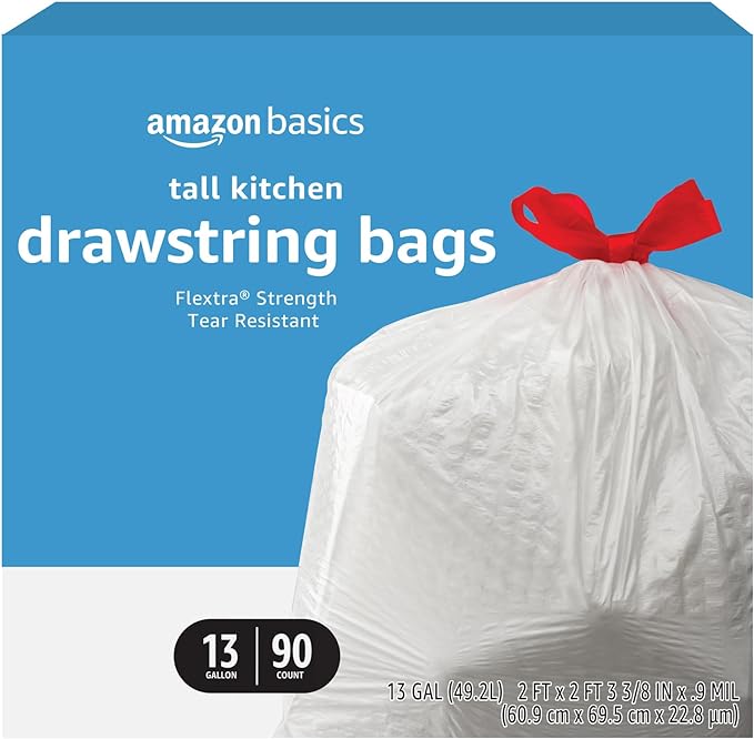 Amazon Basics Flextra Tall Kitchen Drawstring Trash Bags, 13 Gallon by AmazonBasics