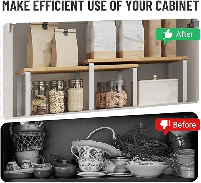 Cabinet Organizer Shelf, Kitchen Counter Storage, 2-Piece Set, Stackable Spice - Image 4