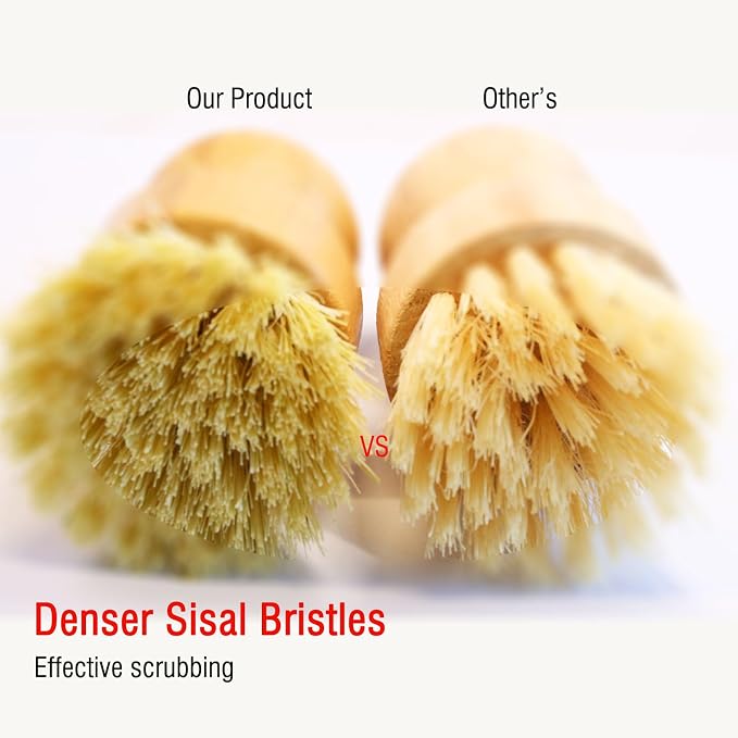 Natural Bristle Dish Brush Set, 1 Wooden Dish Brush and 1 Bamboo Dish Brush - Image 6