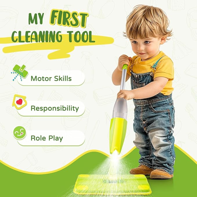 Toddler Spray Mop-Montessori Toys Mini Size Cleaning Mini Mop That Really Spray - Image 3