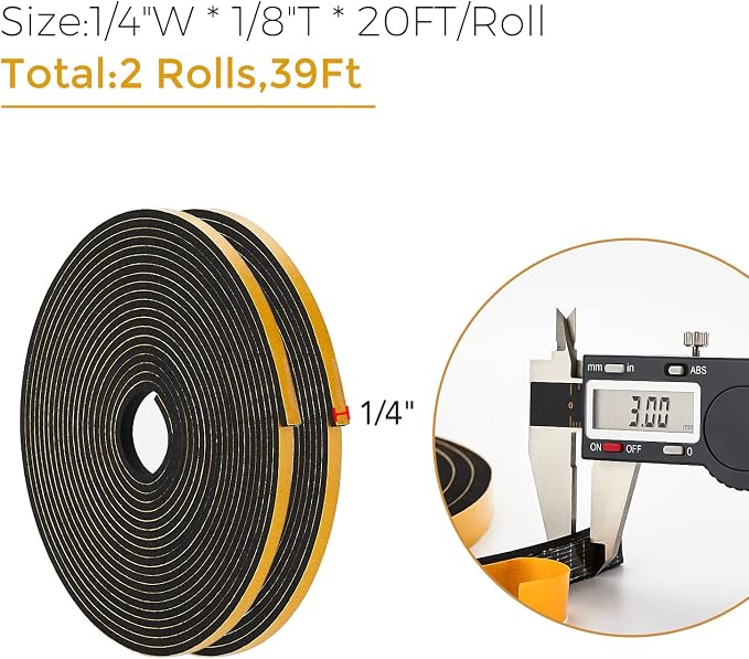 39 Feet Weather Stripping Door Seal, 1/4" Wide X 1/8" Thick Door Seal Strip - Image 3