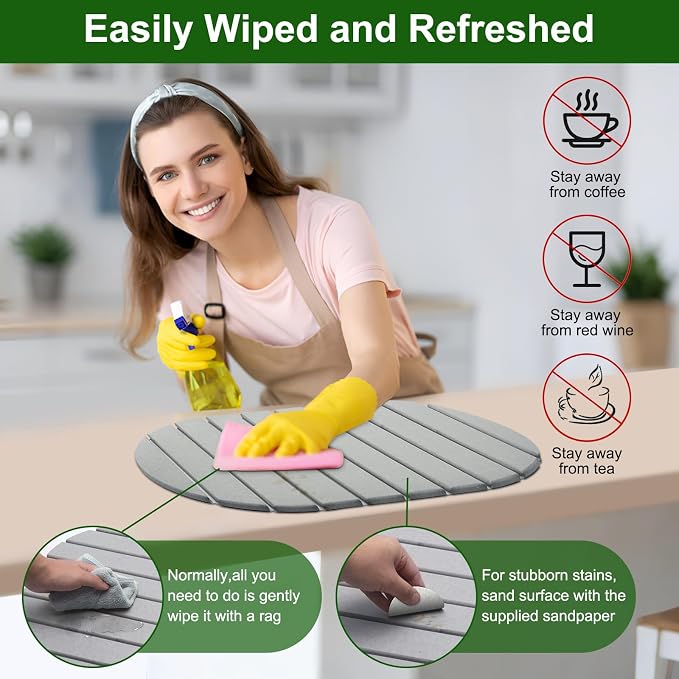Stone Drying Mat for Kitchen Counter: 24"×16" Collapsible Stone Dish Drying Mat - Image 4