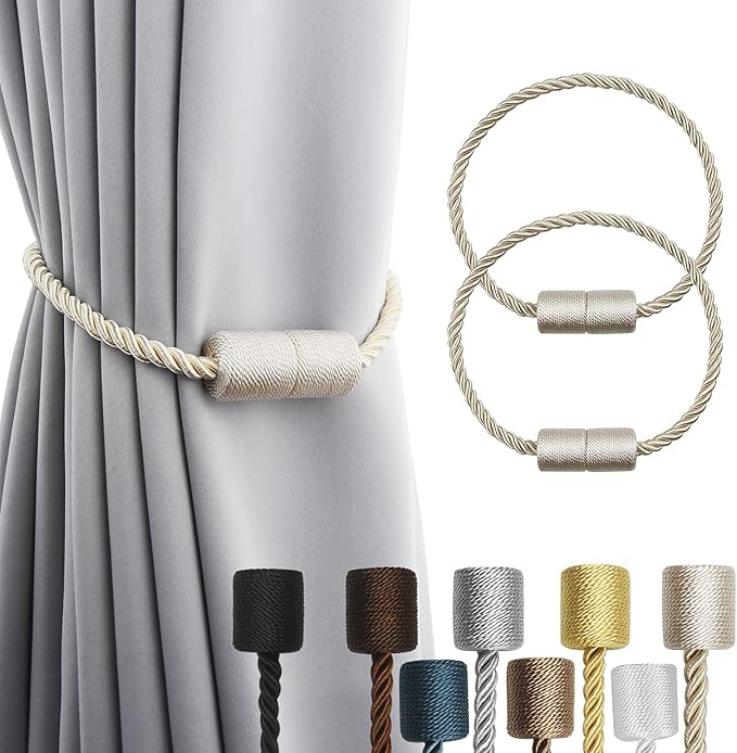 2 Pack Beige Strong Magnetic Curtain Tiebacks Outdoor Elegant Decorative Tie by CurtainTiebacks