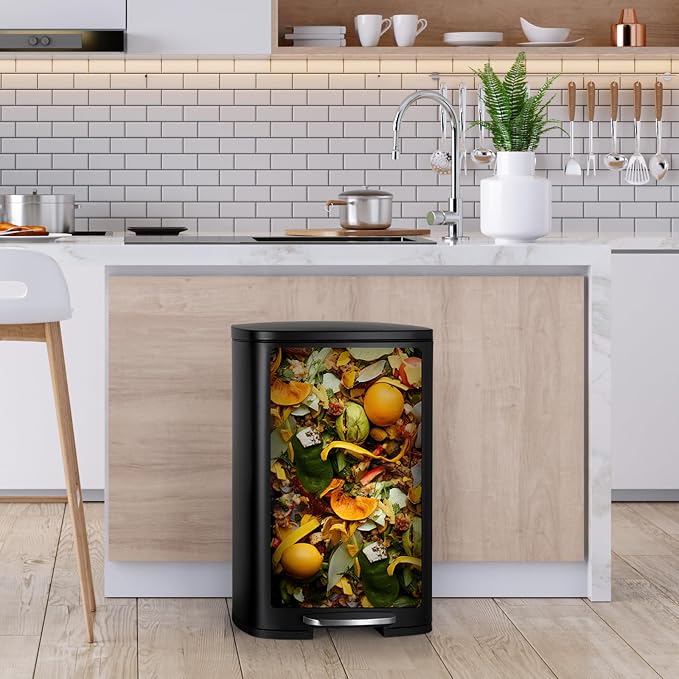 8 Gal Kitchen Trash Can, 30L Recycling or Garbage Bin, Brushed Stainless Steel - Image 3