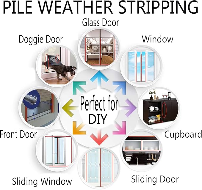 Brush Weather Stripping for Sliding Windows/Doors Frame Side, Pile Self - Image 5