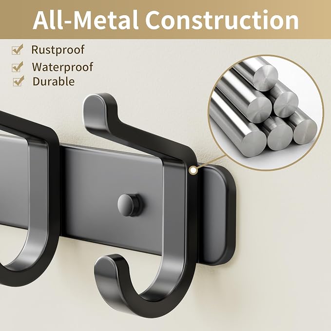 Coat Rack Wall Mounted Heavy-Duty: Metal Coat Hanger 6 Hooks - Image 2