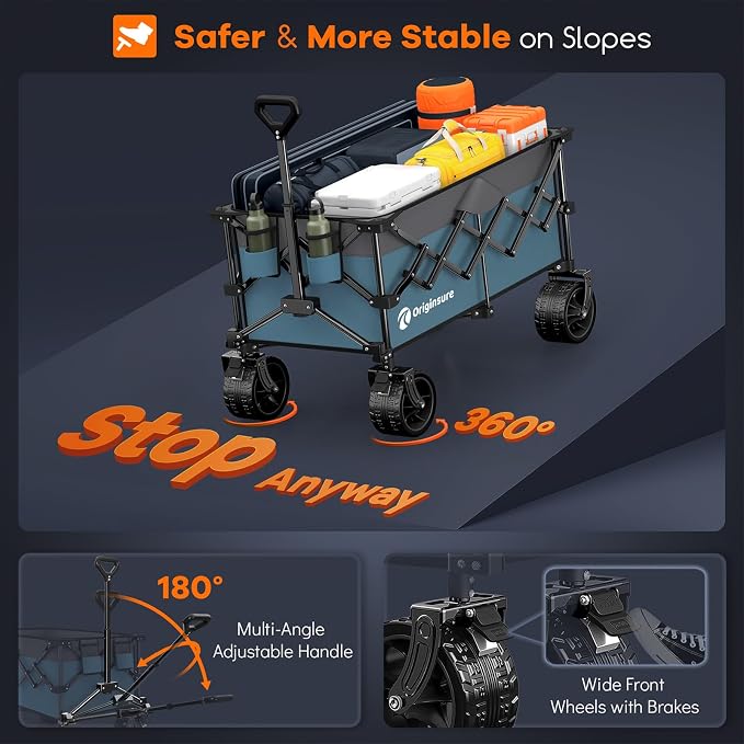 220L Collapsible Wagon Cart Foldable, 460lbs Load Capacity Heavy Duty Folding - Image 8