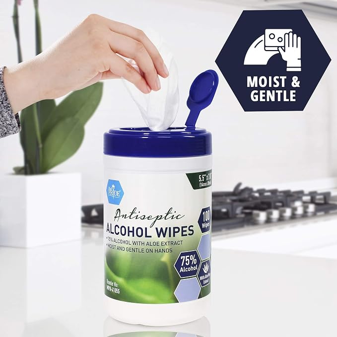 MED PRIDE Alcohol Based Disinfectant Wipes, 100 Pack, - Image 3