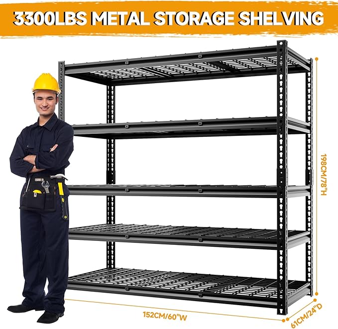 5-Tier 60" W X 24" D X 78" H Garage Shelving Metal Storage Shelves 3300LBS - Image 3