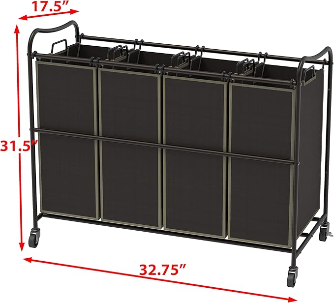 Simple Houseware 4-Bag Heavy Duty Laundry Sorter Rolling Cart - Image 5