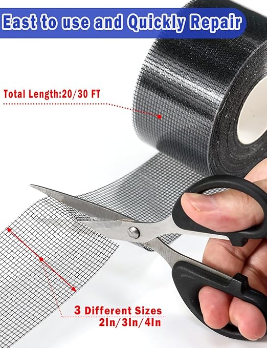 Wohohoho Window Screen Repair Tape, 2 in X 20 FT Black Screen Patch Repair Kit - Image 4