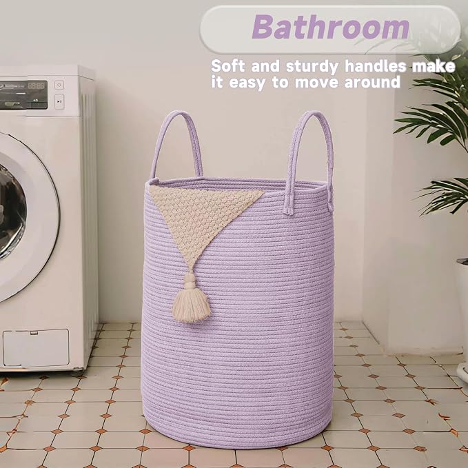 Large Woven Laundry Basket Hamper, 60L Cotton Rope Storage Bin - Image 5