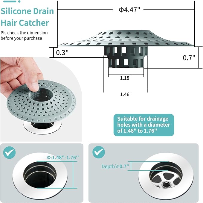 Shower Hair Drain Catcher, Silicone Bathtub Drain Hair Catcher Strainer - Image 5