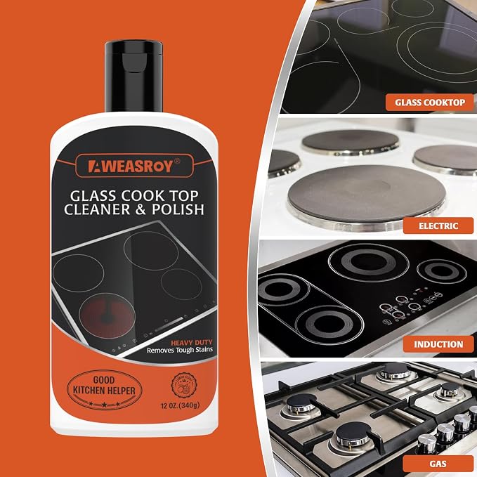 Glass Stove Top Cleaner Kit 12 oz, Cooktop Cleaner and Polish Non-Abrasive No - Image 6