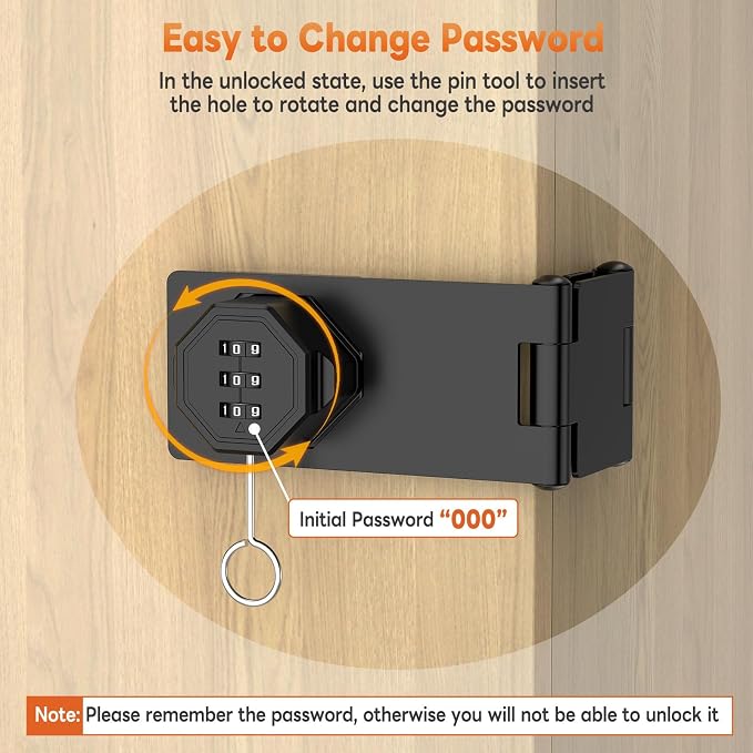 90 Degree 3-Digit Combination Cabinet Lock, Zinc Alloy Keyless Folding Hasp - Image 6