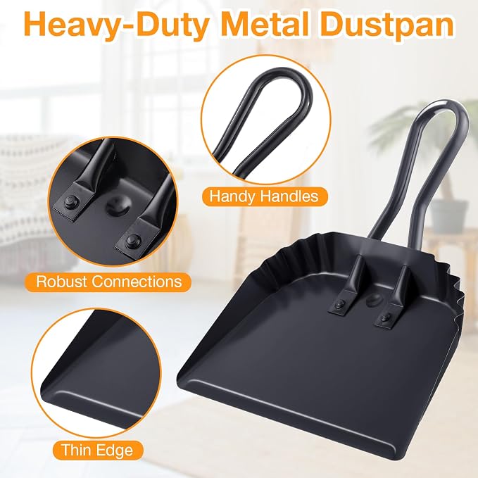 Mumufy 4 Pack 12 inch Heavy Duty Metal Dustpan Large Wide Dust Pans - Image 3