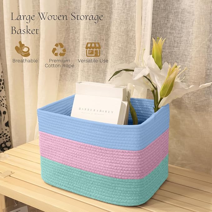 Hopegiver Woven Storage Baskets 15x11x10 Inch, 3 Pack Collapsible Cube Storage - Image 2