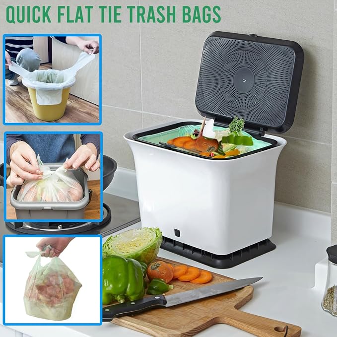 1-2 Gallon Flap Tie Compostable Trash Bags, Biodegradable Kitchen Garbage Bags - Image 3