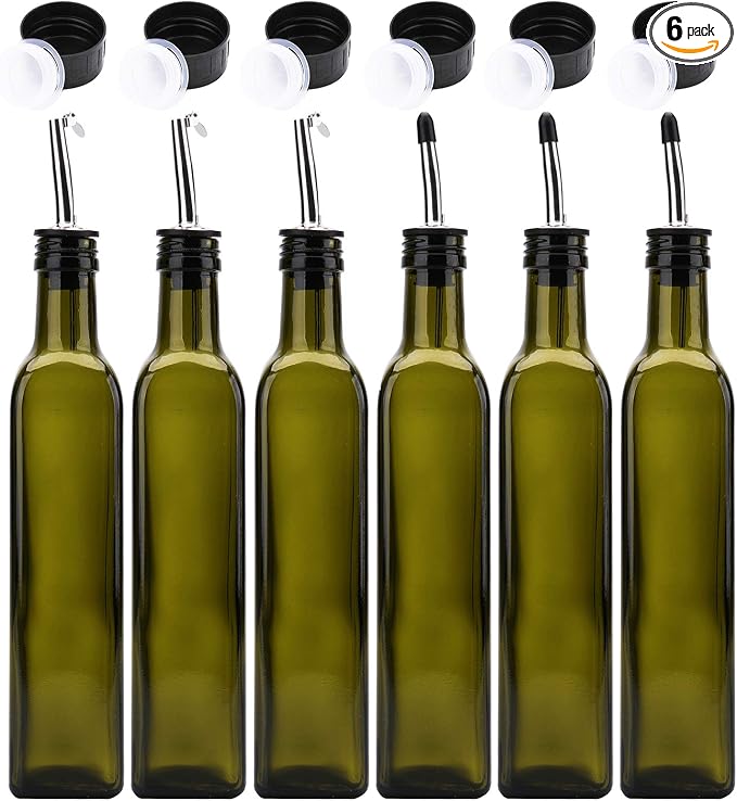 Kingrol 6 Pack 8 oz Glass Olive Oil Dispenser Bottles, Oil and Vinegar Cruets by Kingrol