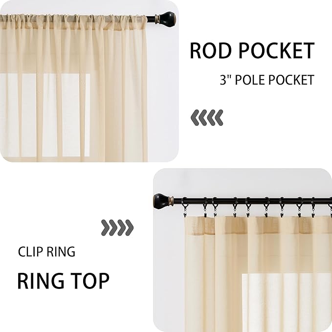 Tollpiz Small Sheer Curtain Linen Textured Curtain Sheers Doorway Light - Image 5