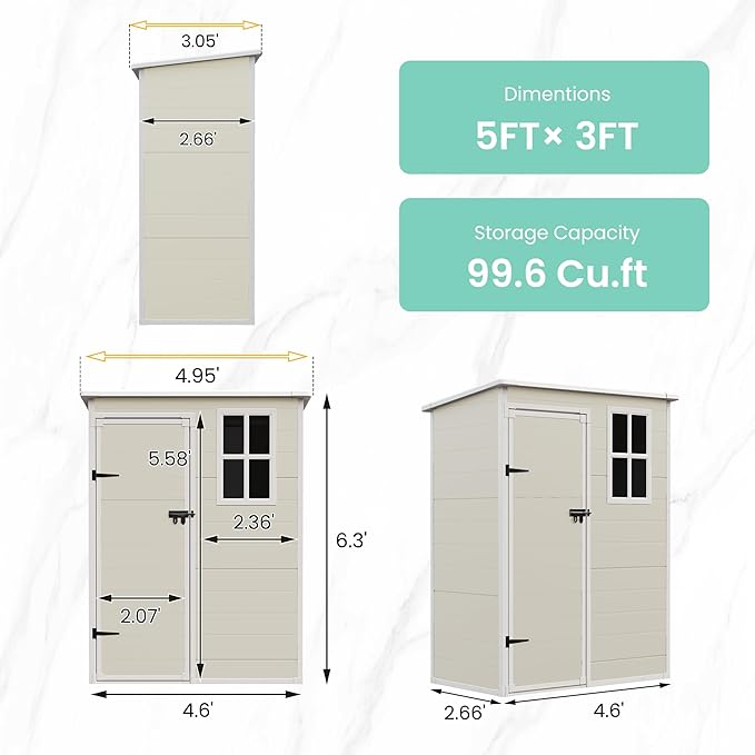 UDPATIO Outdoor Storage Shed 5x3 FT, Plastic Garden Shed - Image 3
