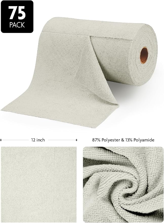 Fantasticlean Microfiber Cleaning Cloth Roll -75 Pack, Tear Away Microfiber - Image 6