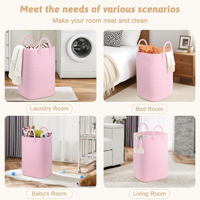 Laundry Basket, Woven Cotton Rope Laundry Hamper, 60L Versatile Storage - Image 5