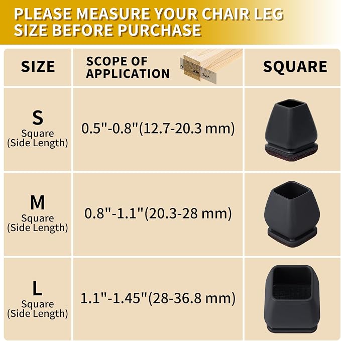 Ezprotekt 24 Pcs Square Silicone Chair Leg Floor Protectors, Felt Furniture - Image 3