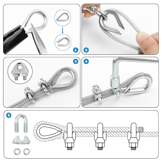 1/8" Wire Rope Kit, 100 Ft PVC Coated Steel Cable Guide Wire Tensioner Strainer - Image 5