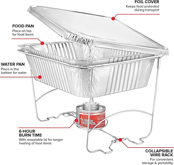 Complete Chafing Dish Buffet Set Disposable Catering Supplies- Includes Serving - Image 3