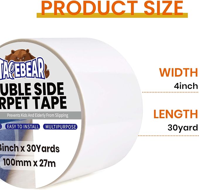 TAPEBEAR Carpet Tape Double Sided 4Inch x 30Yards, Heavy Duty Rug Gripper Anti - Image 6