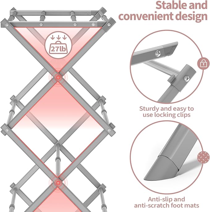 APEXCHASER Clothes Drying Rack, 3-Tier Laundry Drying Rack - Image 7