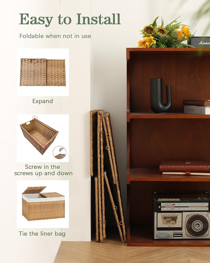 Storage Basket with Lid Rattan Woven Storage Baskets with 2 Separate Lids - Image 6