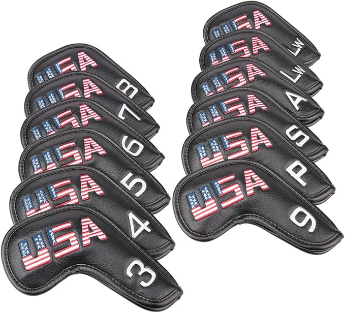 Golf Builder Black Leather USA Golf Club Iron Wedge Head Covers Fit All Brands - Image 2