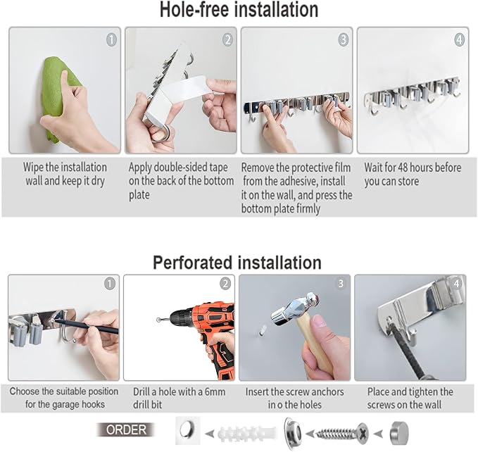 Broom and Mop Holder Wall Mounted, Broom Hanger Storage Rack, Stainless Steel - Image 7
