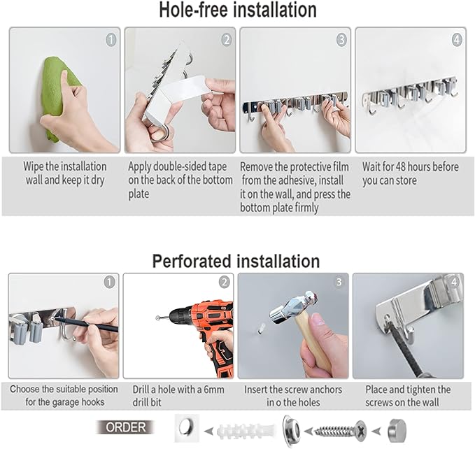 Mop and Broom Hanger Wall Mount, stainless steel Broom Hook Organizer Wall - Image 7