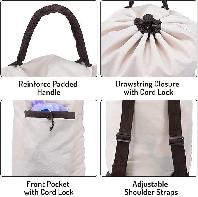 Laundry Bag Backpack with Shoulder Straps and Detergent Holder Clothes - Image 4