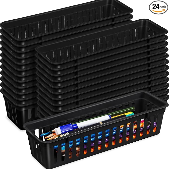 Domensi 24 Pcs Slim Plastic Storage Baskets Tray by Domensi